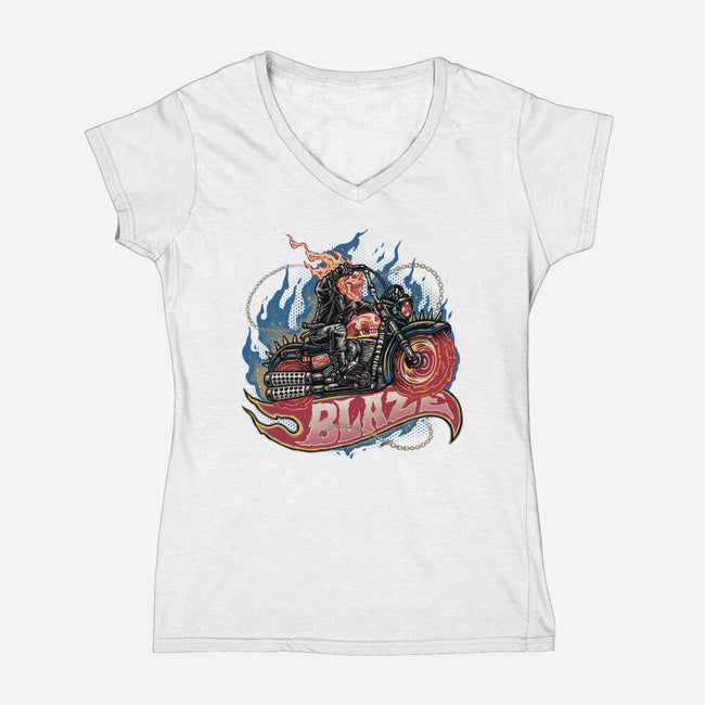 Blazing Skull-Womens-V-Neck-Tee-glitchygorilla