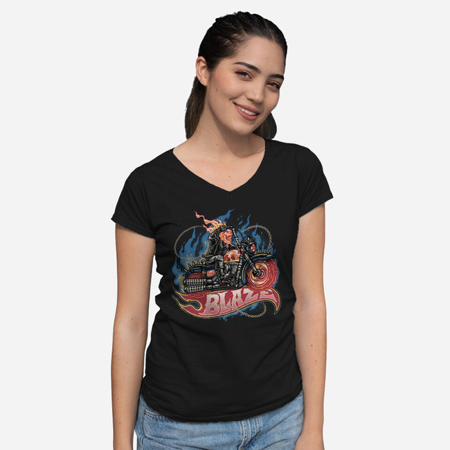 Blazing Skull-Womens-V-Neck-Tee-glitchygorilla