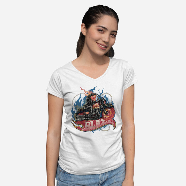 Blazing Skull-Womens-V-Neck-Tee-glitchygorilla