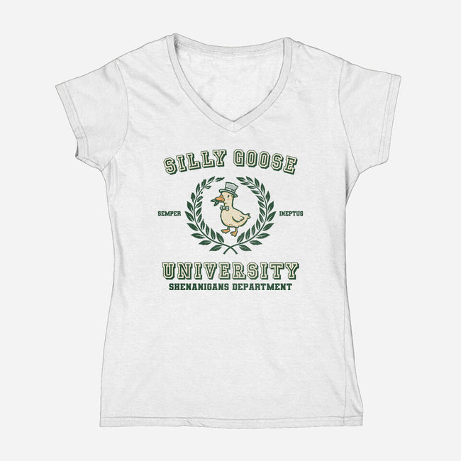 Silly Goose University-Womens-V-Neck-Tee-kg07