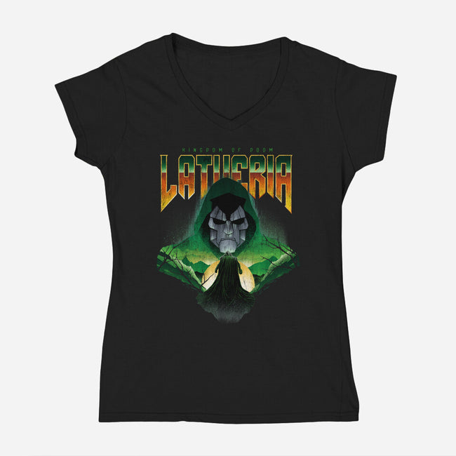 Visit Latveria-Womens-V-Neck-Tee-dandingeroz