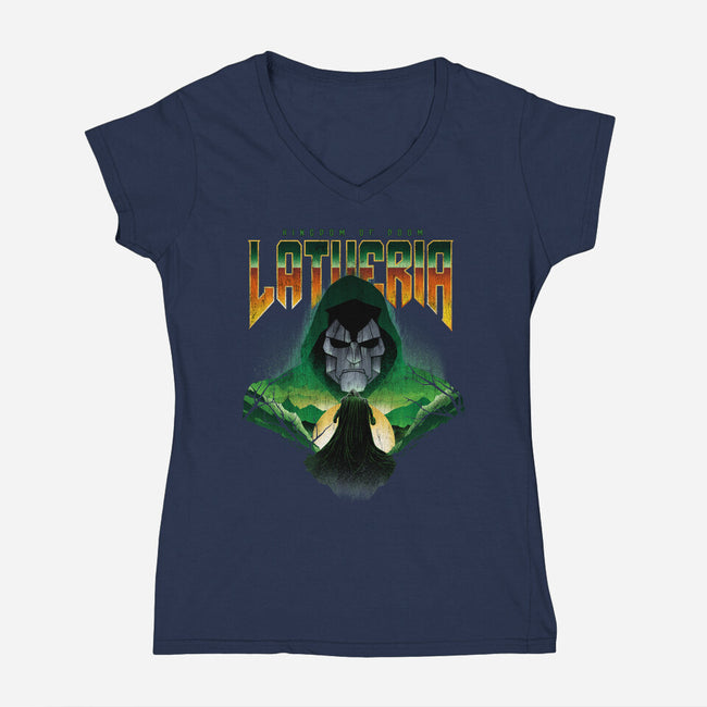 Visit Latveria-Womens-V-Neck-Tee-dandingeroz