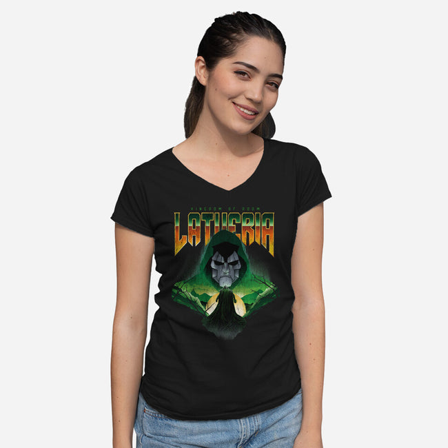 Visit Latveria-Womens-V-Neck-Tee-dandingeroz