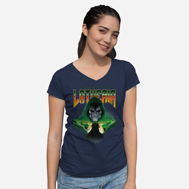 Visit Latveria-Womens-V-Neck-Tee-dandingeroz