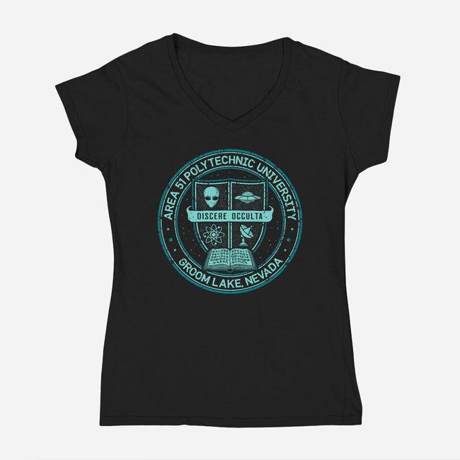 Area 51 University-Womens-V-Neck-Tee-retrodivision