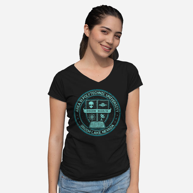Area 51 University-Womens-V-Neck-Tee-retrodivision