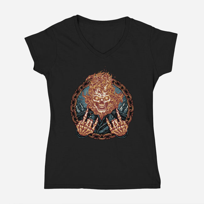 Rider From Hell-Womens-V-Neck-Tee-glitchygorilla