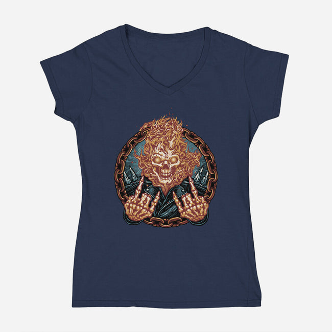 Rider From Hell-Womens-V-Neck-Tee-glitchygorilla