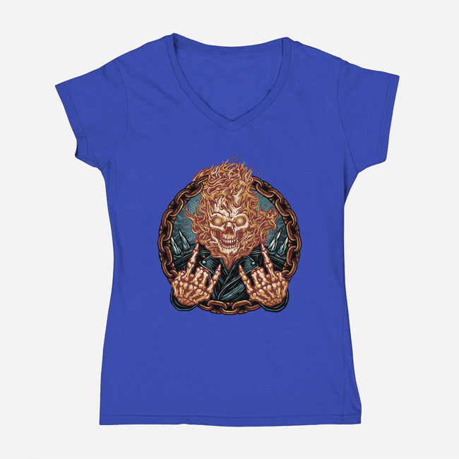 Rider From Hell-Womens-V-Neck-Tee-glitchygorilla