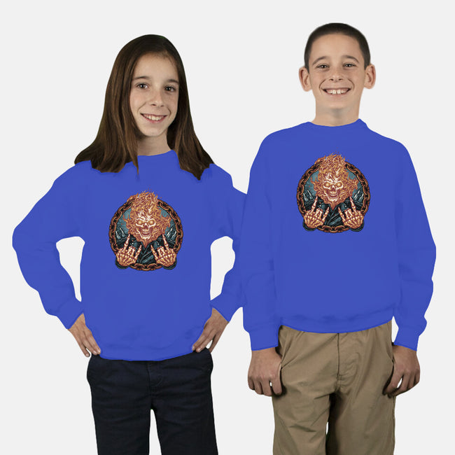 Rider From Hell-Youth-Crew Neck-Sweatshirt-glitchygorilla