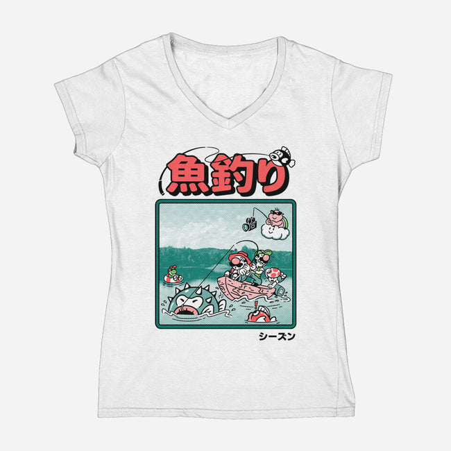 Fishing Time-Womens-V-Neck-Tee-Henrique Torres