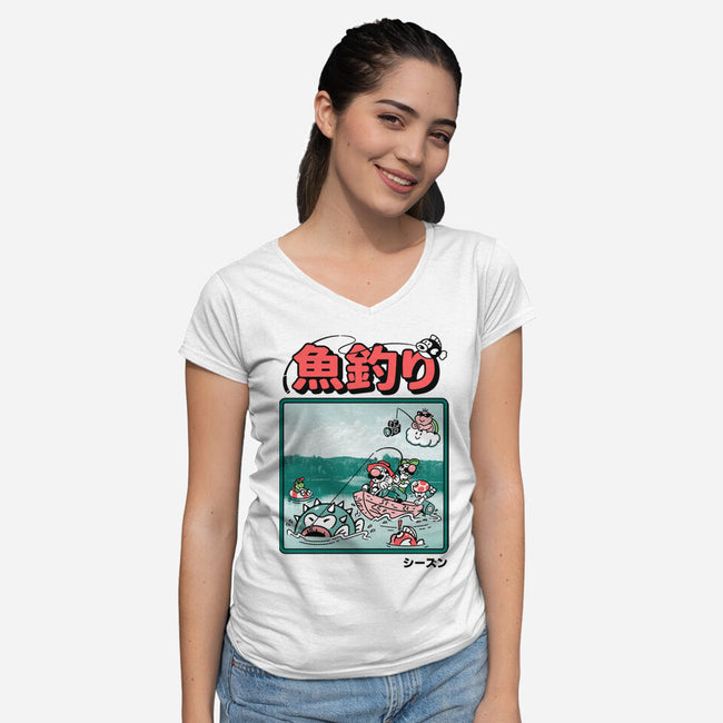 Fishing Time-Womens-V-Neck-Tee-Henrique Torres