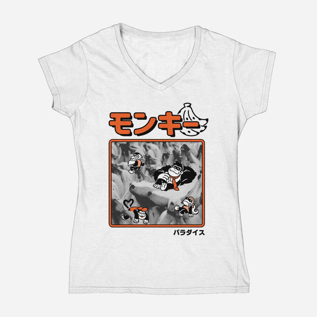 Monkey Paradise-Womens-V-Neck-Tee-Henrique Torres