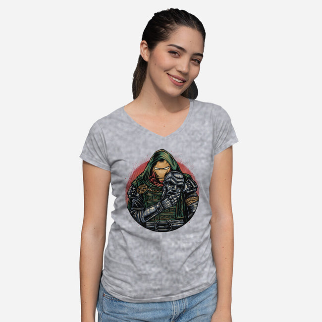 Iron Inside-Womens-V-Neck-Tee-glitchygorilla
