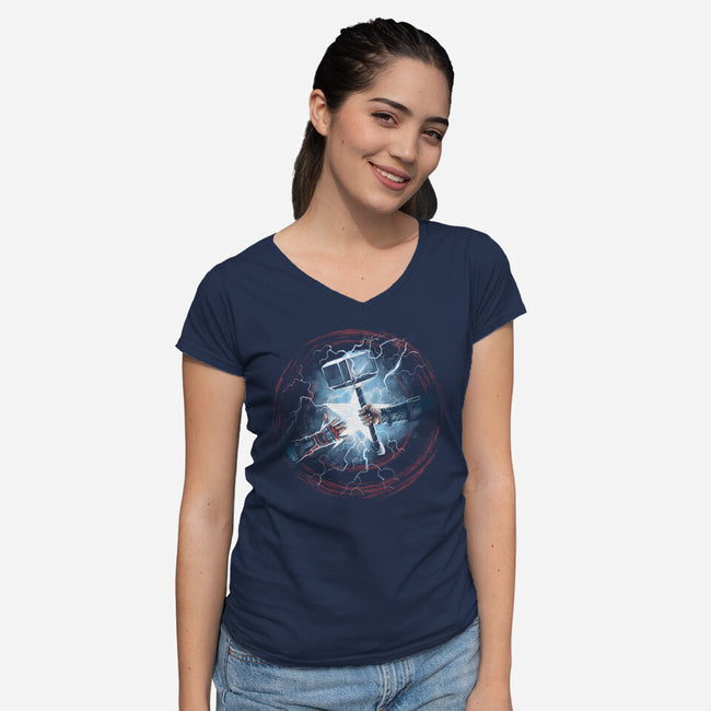 Worthy Of Mjolnir-Womens-V-Neck-Tee-zascanauta