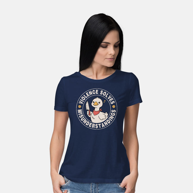 Violence Solves Misunderstandings-Womens-Basic-Tee-GODZILLARGE