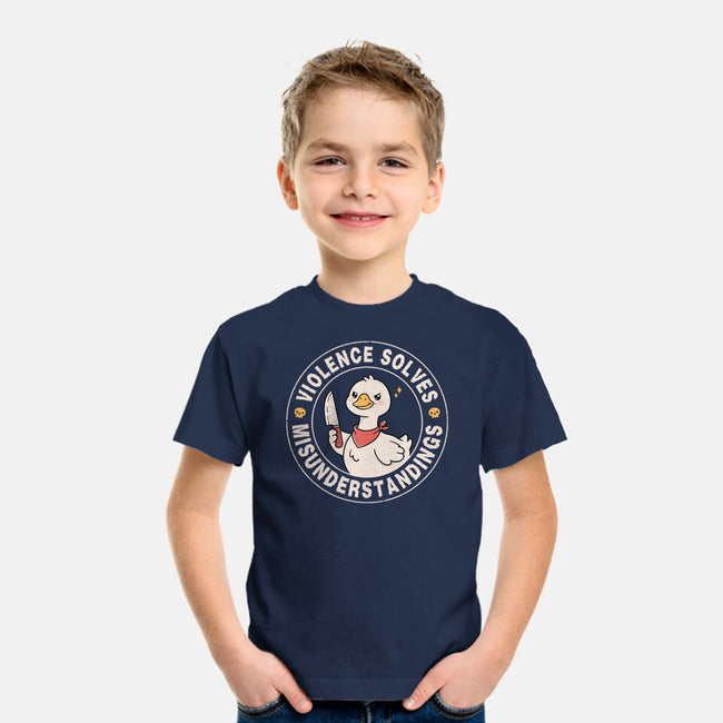 Violence Solves Misunderstandings-Youth-Basic-Tee-GODZILLARGE