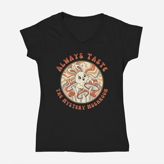 Mystery Mushroom-Womens-V-Neck-Tee-GODZILLARGE