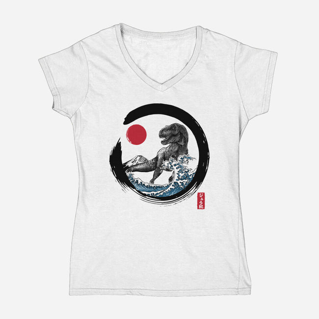 Enso T-Rex-Womens-V-Neck-Tee-DrMonekers