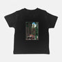 T-Rex Chase Woodblock-Baby-Basic-Tee-DrMonekers