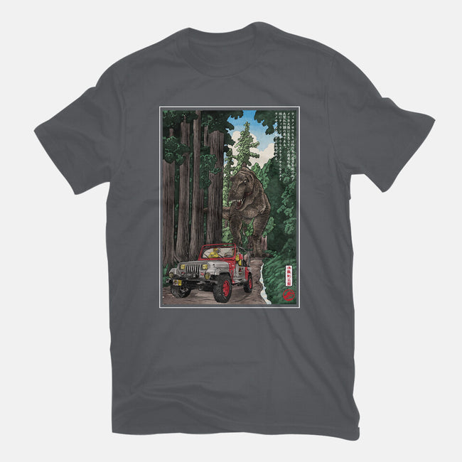 T-Rex Chase Woodblock-Unisex-Basic-Tee-DrMonekers