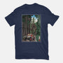 T-Rex Chase Woodblock-Mens-Basic-Tee-DrMonekers