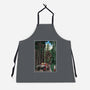 T-Rex Chase Woodblock-Unisex-Kitchen-Apron-DrMonekers