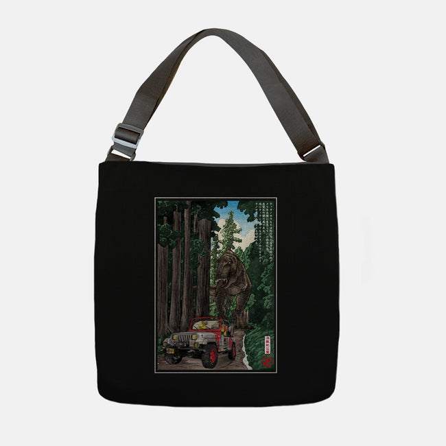 T-Rex Chase Woodblock-None-Adjustable Tote-Bag-DrMonekers