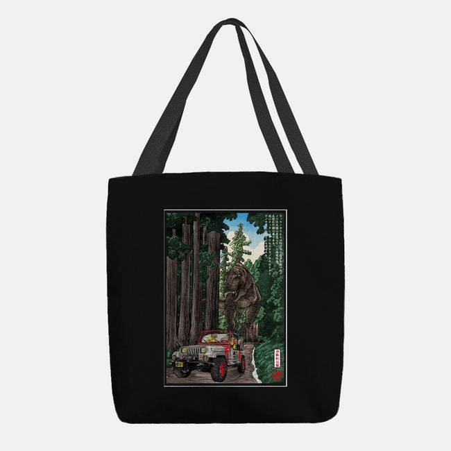 T-Rex Chase Woodblock-None-Basic Tote-Bag-DrMonekers