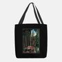 T-Rex Chase Woodblock-None-Basic Tote-Bag-DrMonekers