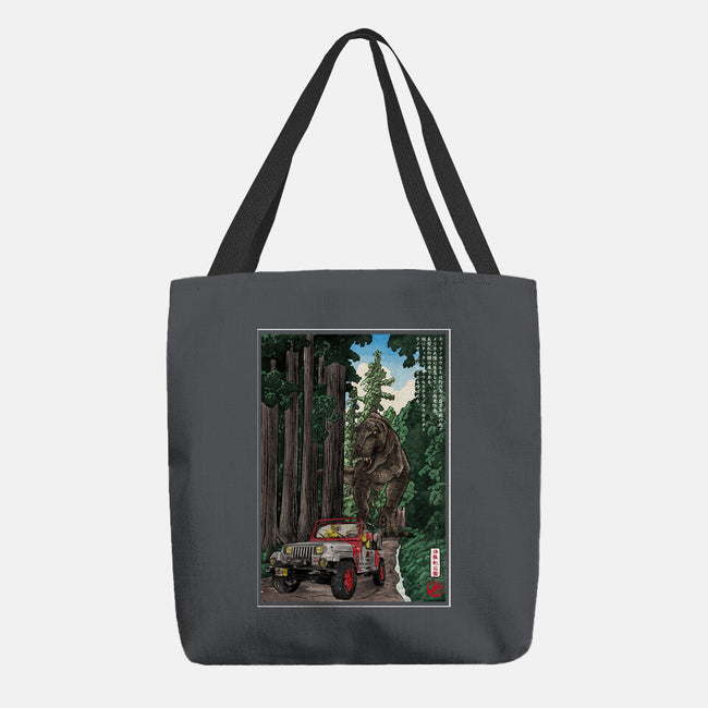 T-Rex Chase Woodblock-None-Basic Tote-Bag-DrMonekers