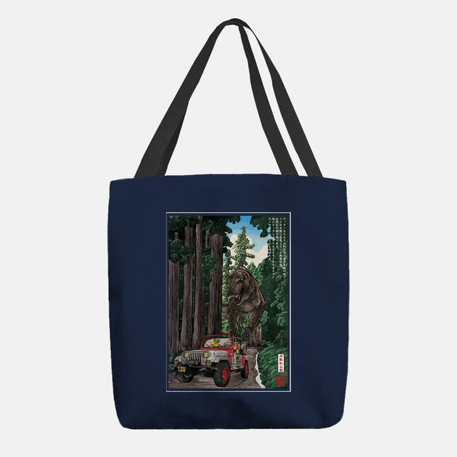 T-Rex Chase Woodblock-None-Basic Tote-Bag-DrMonekers
