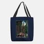 T-Rex Chase Woodblock-None-Basic Tote-Bag-DrMonekers