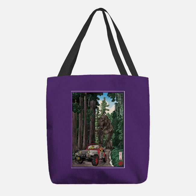 T-Rex Chase Woodblock-None-Basic Tote-Bag-DrMonekers