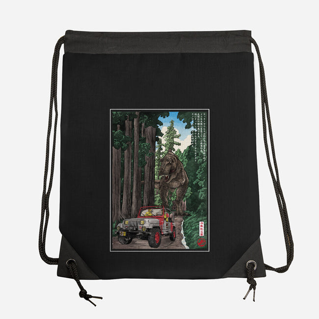 T-Rex Chase Woodblock-None-Drawstring-Bag-DrMonekers