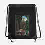 T-Rex Chase Woodblock-None-Drawstring-Bag-DrMonekers