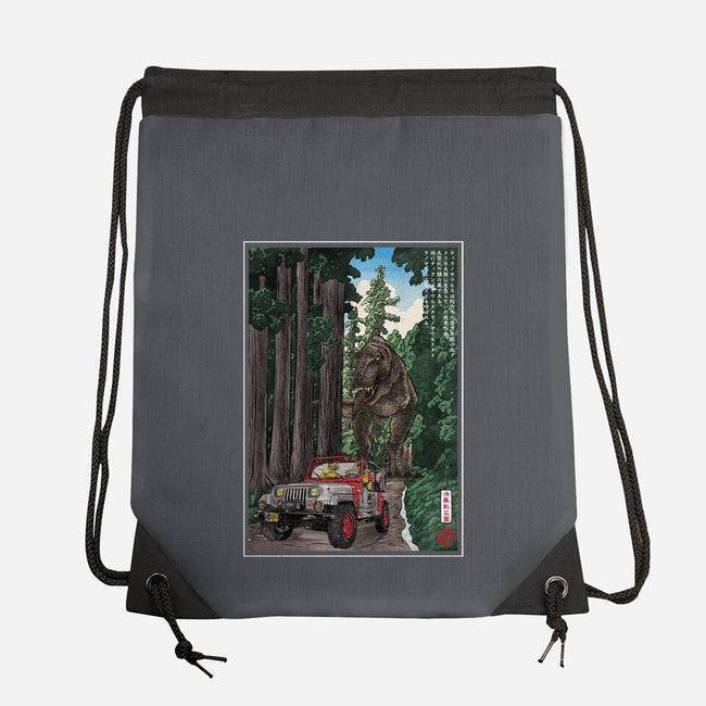 T-Rex Chase Woodblock-None-Drawstring-Bag-DrMonekers