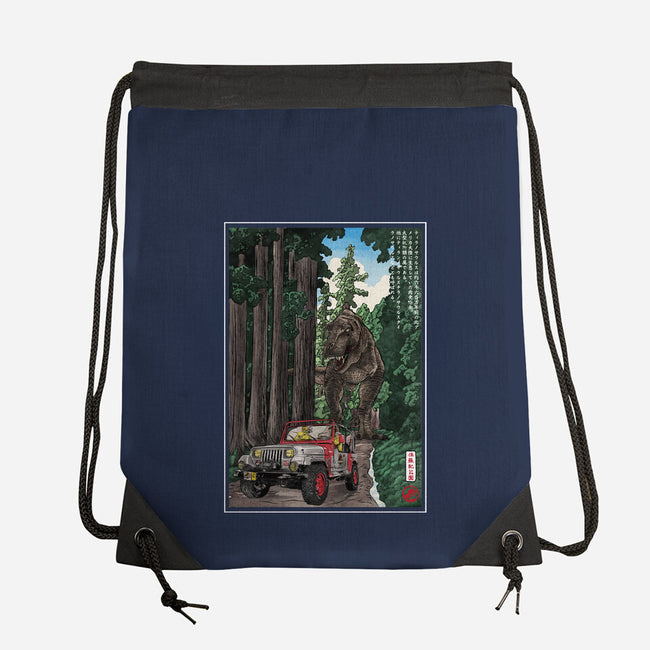 T-Rex Chase Woodblock-None-Drawstring-Bag-DrMonekers