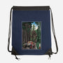 T-Rex Chase Woodblock-None-Drawstring-Bag-DrMonekers