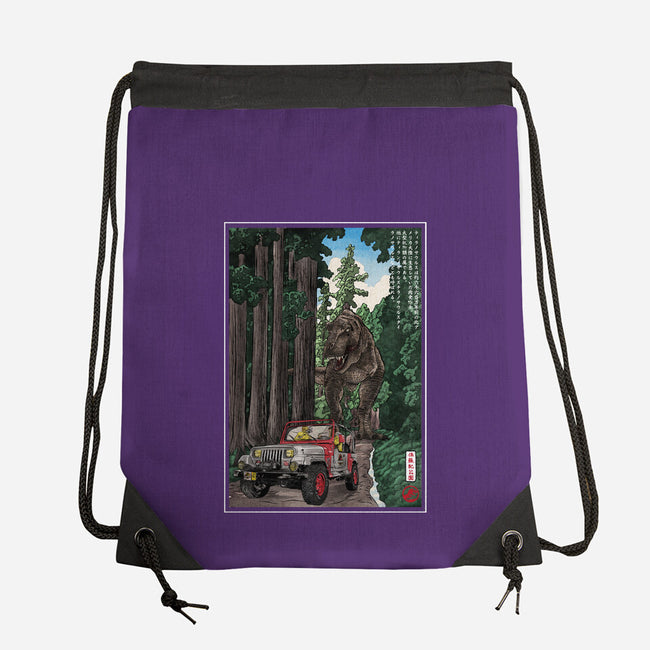 T-Rex Chase Woodblock-None-Drawstring-Bag-DrMonekers