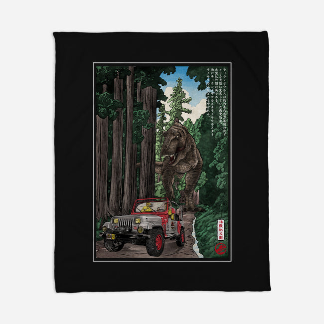 T-Rex Chase Woodblock-None-Fleece-Blanket-DrMonekers