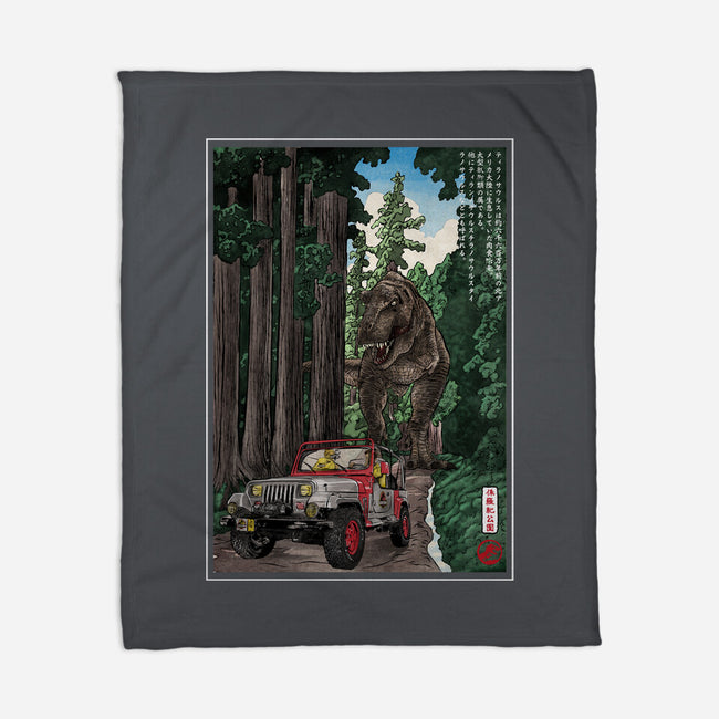 T-Rex Chase Woodblock-None-Fleece-Blanket-DrMonekers