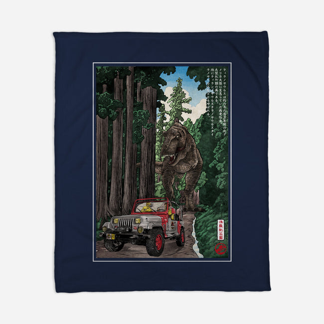 T-Rex Chase Woodblock-None-Fleece-Blanket-DrMonekers