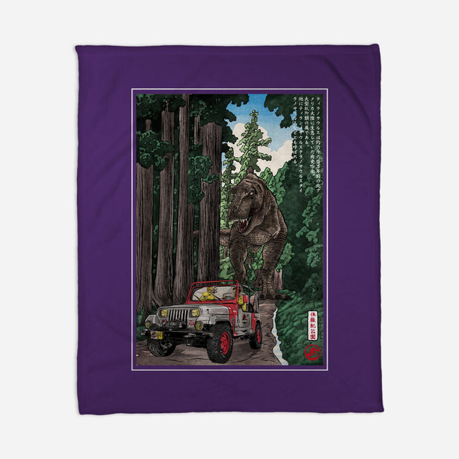T-Rex Chase Woodblock-None-Fleece-Blanket-DrMonekers