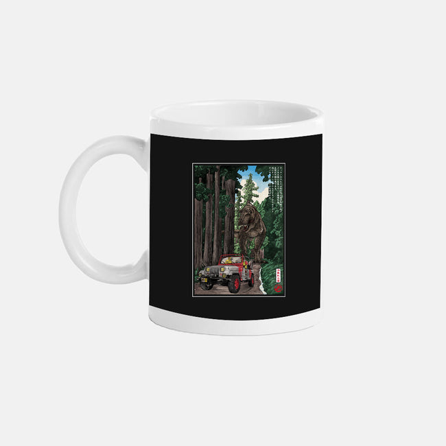 T-Rex Chase Woodblock-None-Mug-Drinkware-DrMonekers