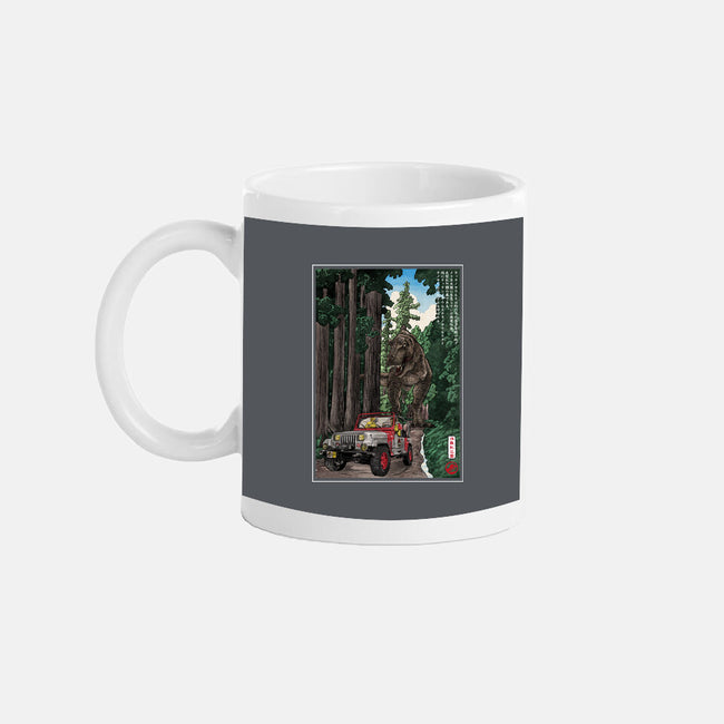 T-Rex Chase Woodblock-None-Mug-Drinkware-DrMonekers