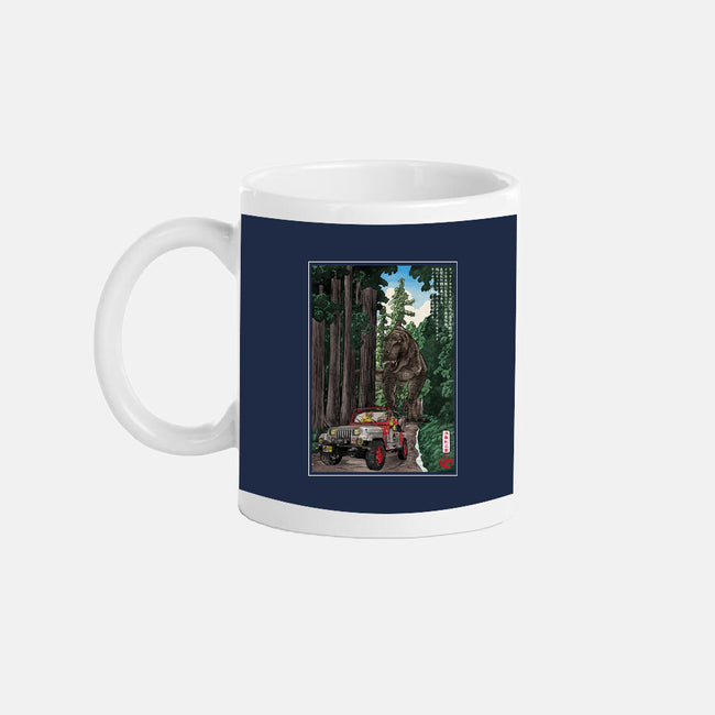 T-Rex Chase Woodblock-None-Mug-Drinkware-DrMonekers