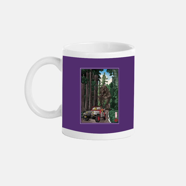 T-Rex Chase Woodblock-None-Mug-Drinkware-DrMonekers