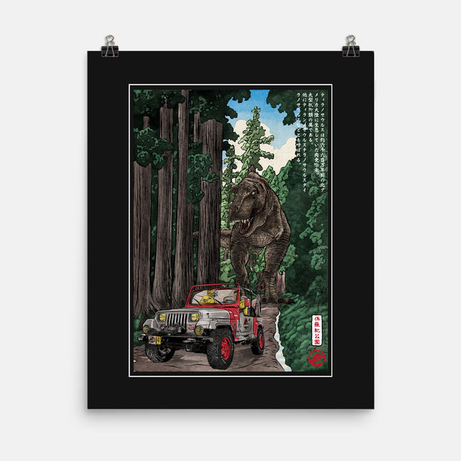 T-Rex Chase Woodblock-None-Matte-Poster-DrMonekers