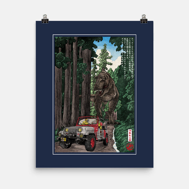 T-Rex Chase Woodblock-None-Matte-Poster-DrMonekers